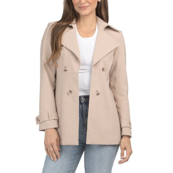 ANNE KLEIN Latte Double Breasted Trench Coat